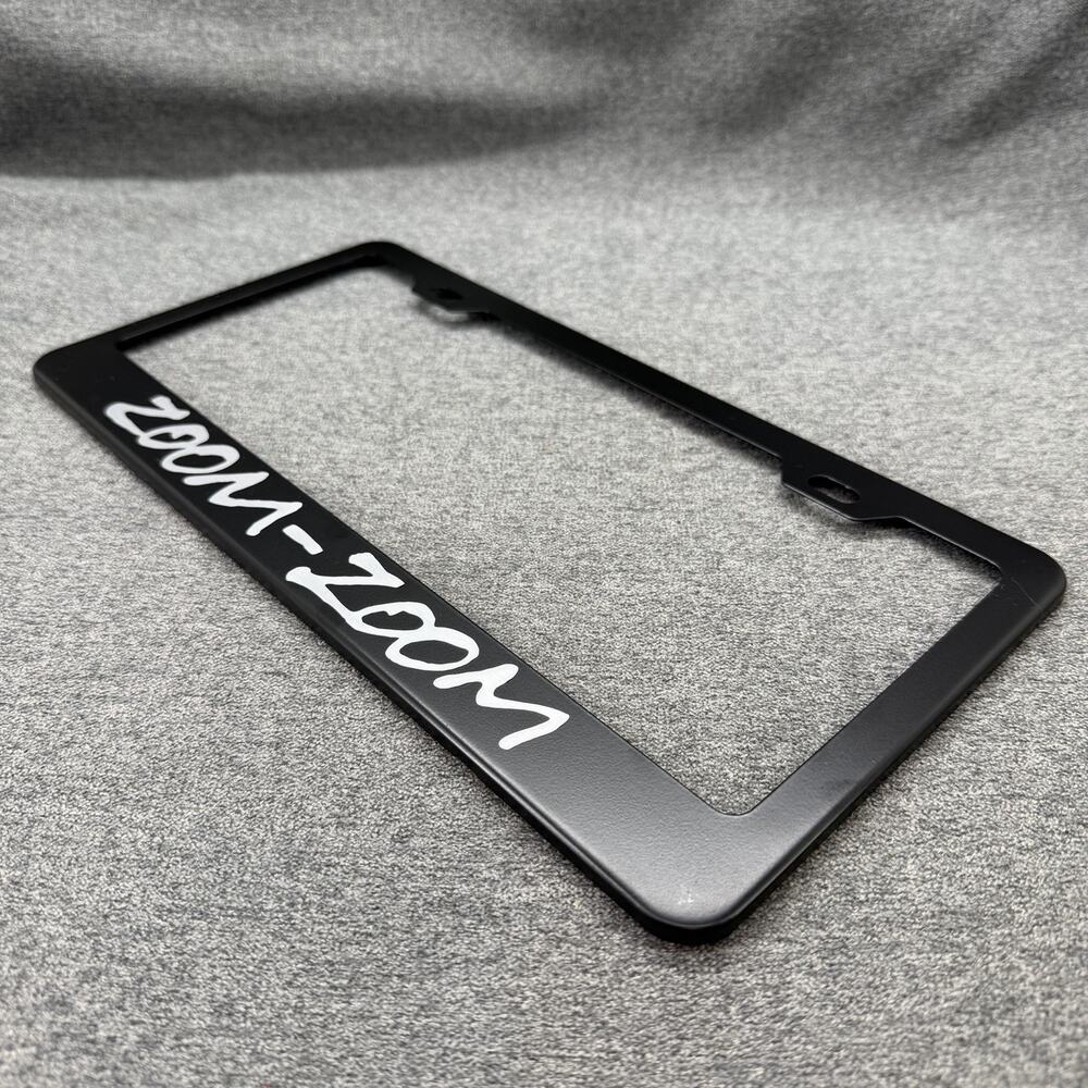 Mazda Zoom Zoom Black License Plate Frame Car Tag Holder Metal w/ Screw Caps